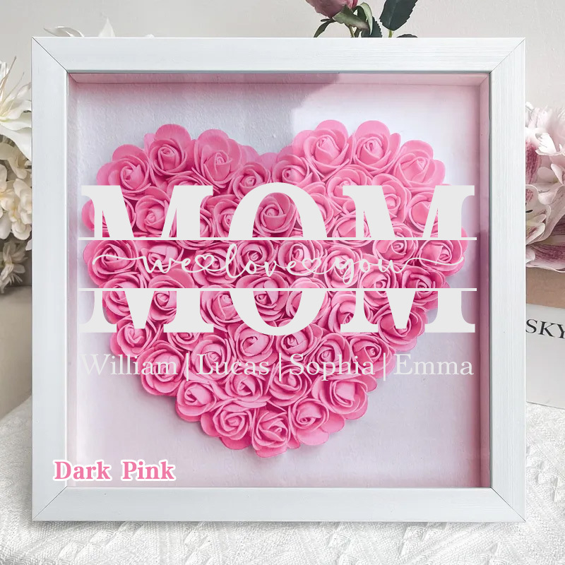 Mum/Grandma We Love You - Personalized Heart Shaped Flower Shadow Box