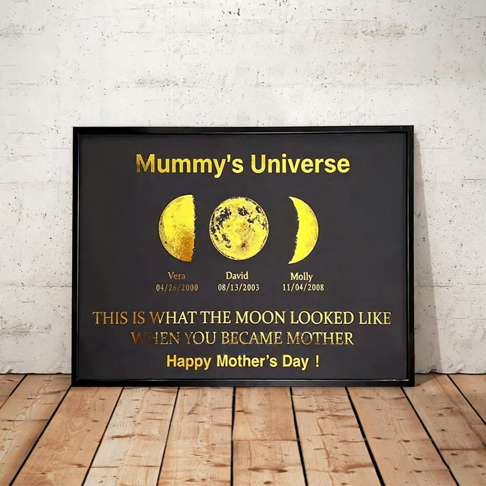 Custom Moon Phase Frame With Text & Date- Custom Art Frame for Mum - Mummy's Universe