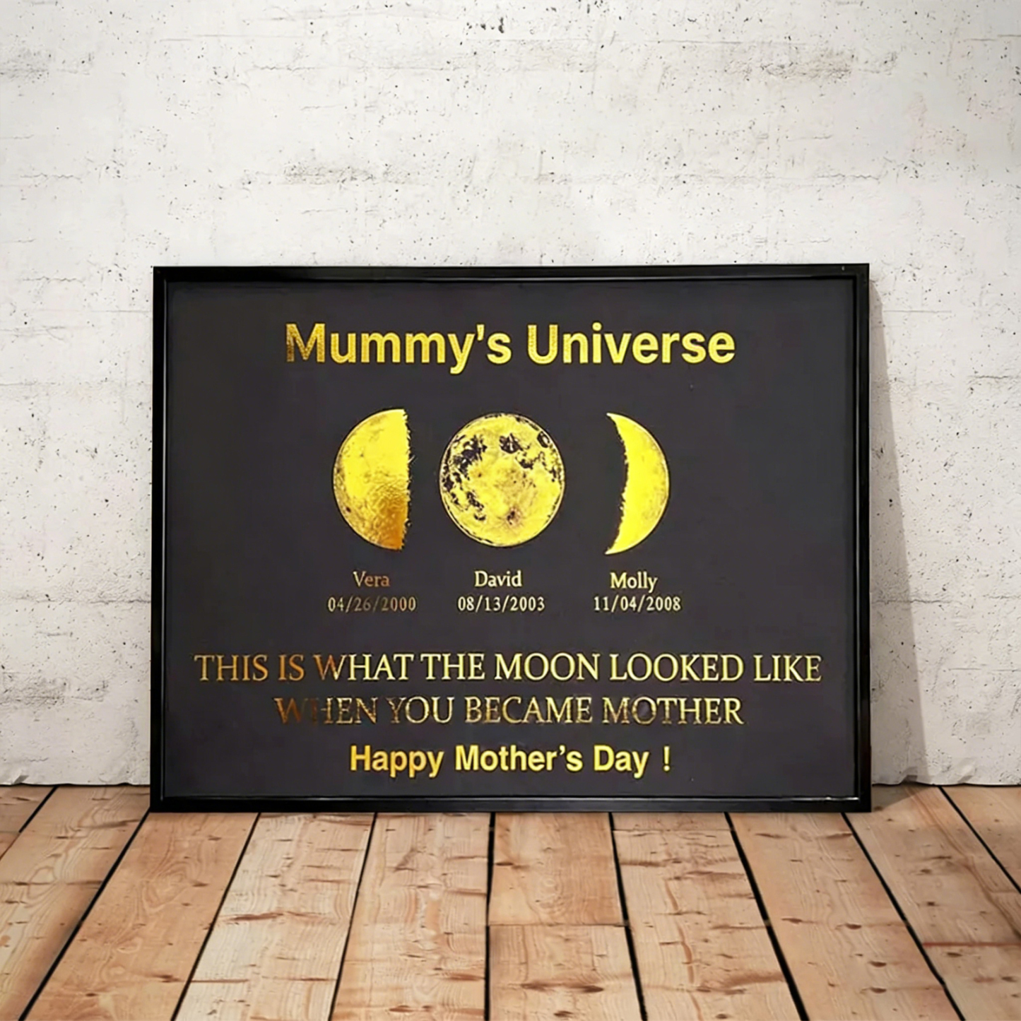 Custom Moon Phase Frame With Text & Date- Custom Art Frame for Mum - Mummy's Universe