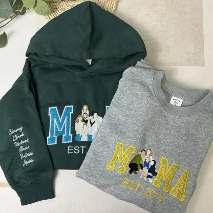 Personalized MAMA Embroidered Family Photo Glitter T-shirt Sweatshirtv