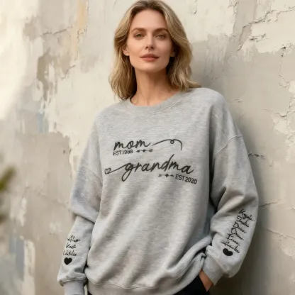   Custom Embroidered Mom Grandma Est Year Sweatshirt, Mother's Day Gift for Grandma