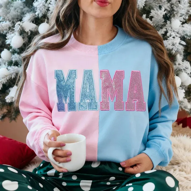Custom Two Tone Glitter MAMA Embroidered Sweatshirt Christmas Gift for Mom