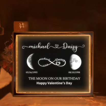 Personalized Moon Phase Crystal Lamp, LED Moon Phase Frame, Custom Moon Phase By Date Night Light, Lunar Print Wood Frame,Valentine's Day Gift