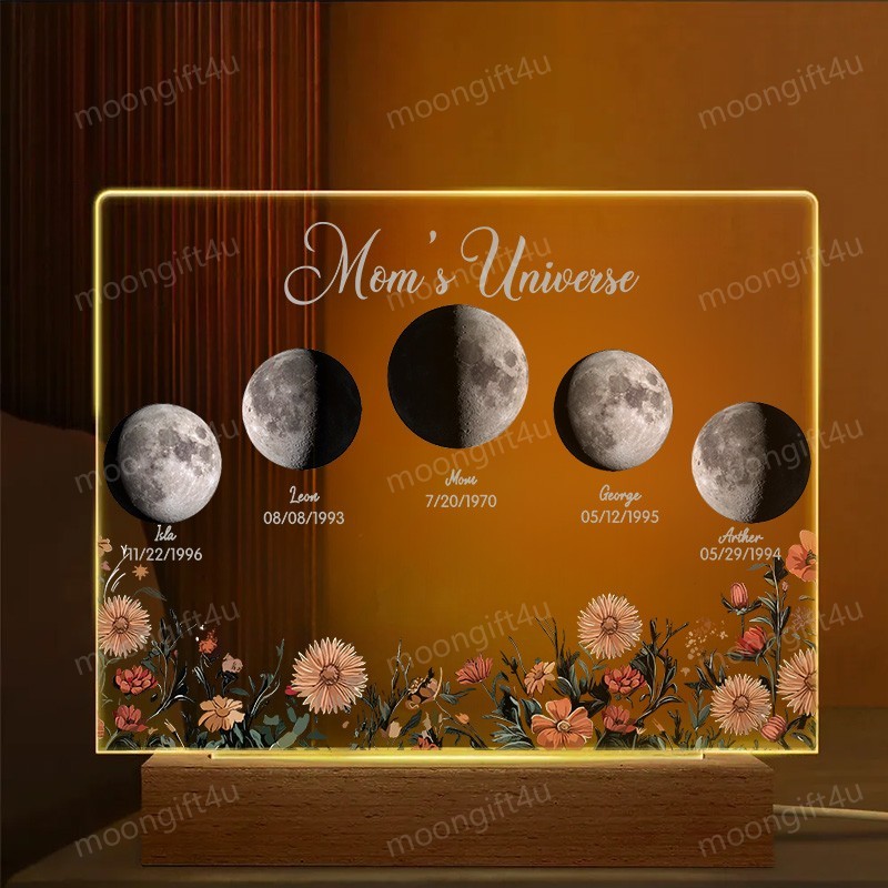 Mommy's Universe - Custom Moon Phase Wood Base Led Light