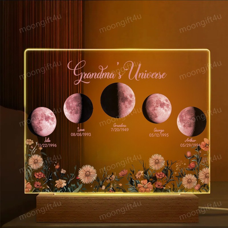 Mommy's Universe - Custom Moon Phase Wood Base Led Light