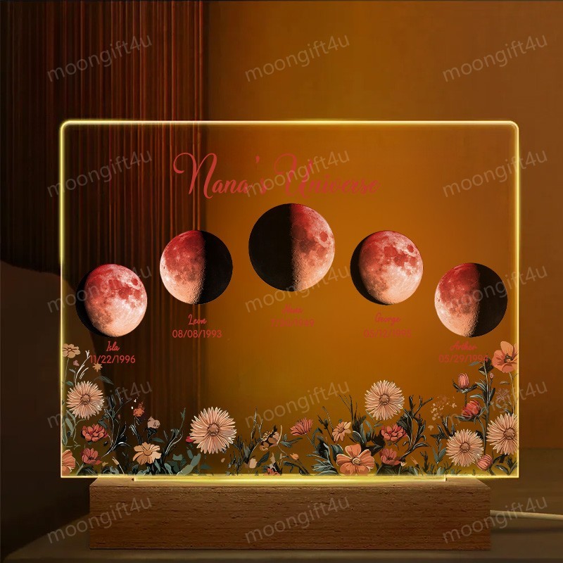 Mommy's Universe - Custom Moon Phase Wood Base Led Light