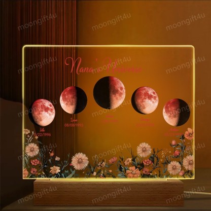 Mommy's Universe - Custom Moon Phase Wood Base Led Light