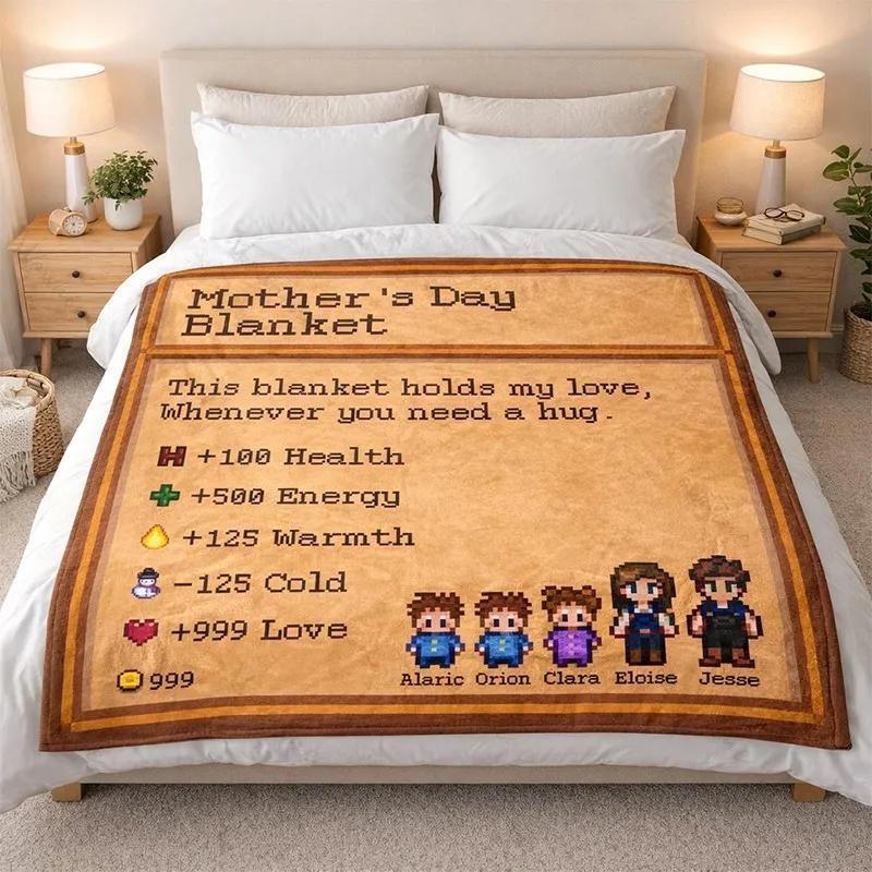 Custom Vintage Pixel Family Mothers Day Gift Blanket