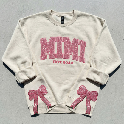 Custom Mom Est. Year Sweatshirt with Glitter Side Bow - Heartfelt Mother's Day Gift for Mom & Grandma