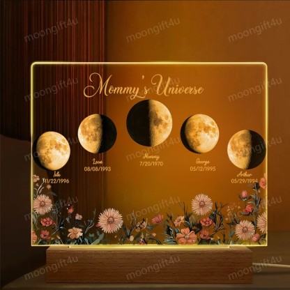 Mommy's Universe - Custom Moon Phase Wood Base Led Light