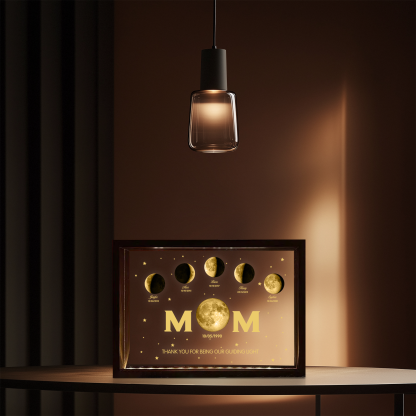 The Day You Became Our Mom, Custom  Mom Moon Phase Led light frame, Mother’s Day Gift, Father's Day