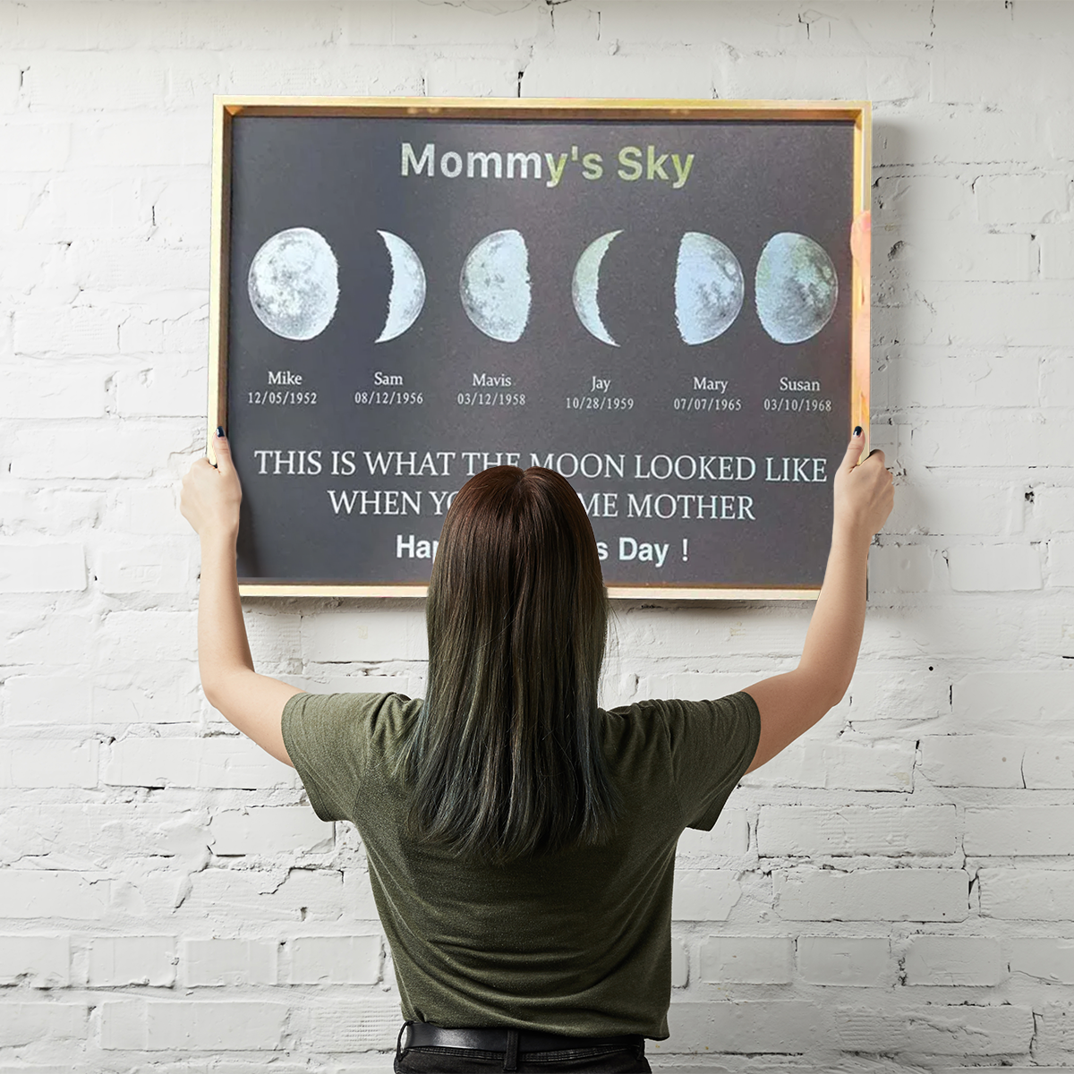 Custom Moon Phase Frame With Text & Date- Custom Art Frame for Mum - Mummy's Universe