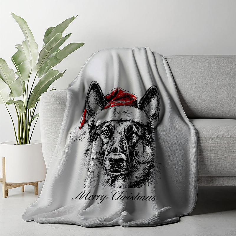 Custom Pet Christmas Blanket with Personalized Dog Cat Santa Hat Graphic