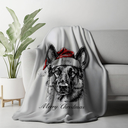 Custom Pet Christmas Blanket with Personalized Dog Cat Santa Hat Graphic