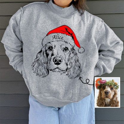 Custom Dog Mom Pet Christmas Mock Neck Reversible Sweatshirt - Personalized Dog/Cat Santa Hat Graphic Sweatshirt 
