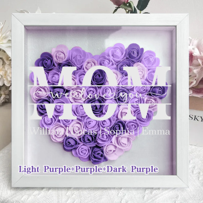 Mum/Grandma We Love You - Personalized Heart Shaped Flower Shadow Box