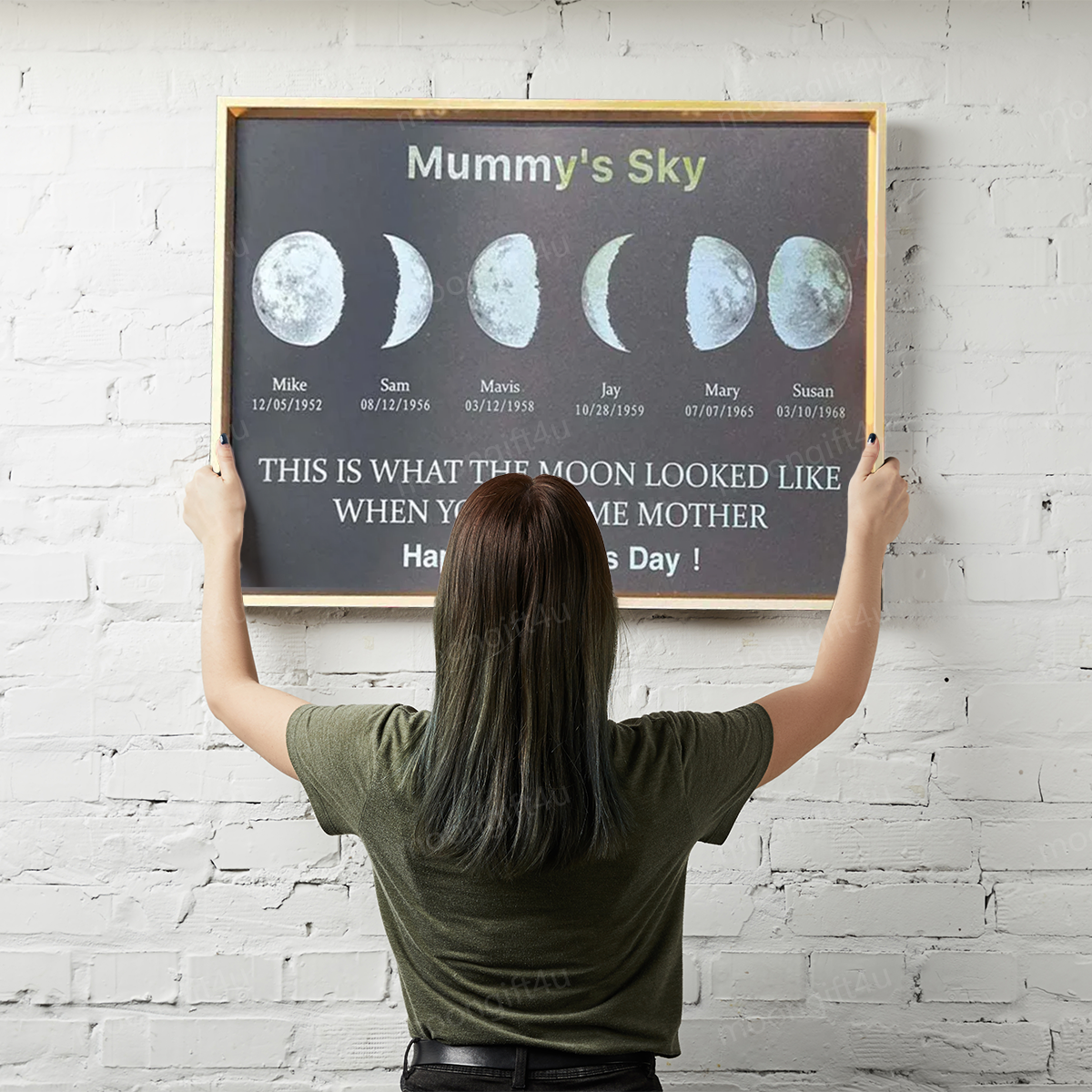 Custom Moon Phase Frame With Text & Date- Custom Art Frame for Mum - Mummy's Universe