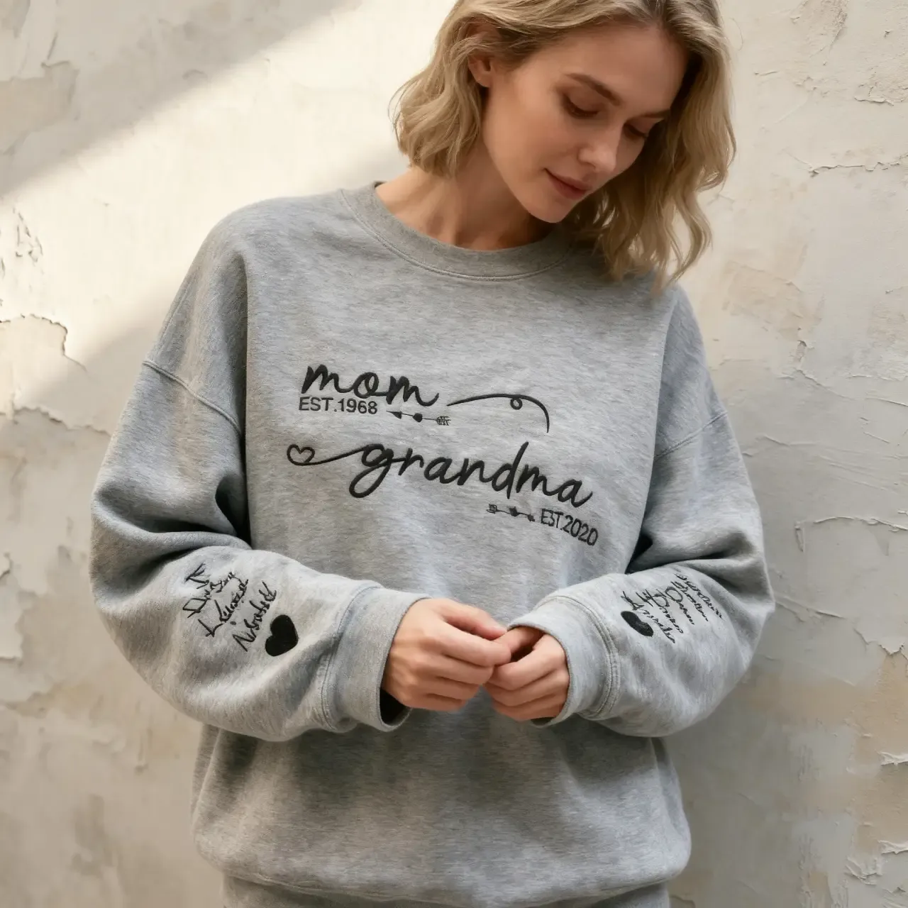   Custom Embroidered Mom Grandma Est Year Sweatshirt, Mother's Day Gift for Grandma
