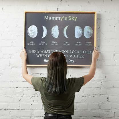 Custom Moon Phase Frame With Text & Date- Custom Art Frame for Mum - Mummy's Universe