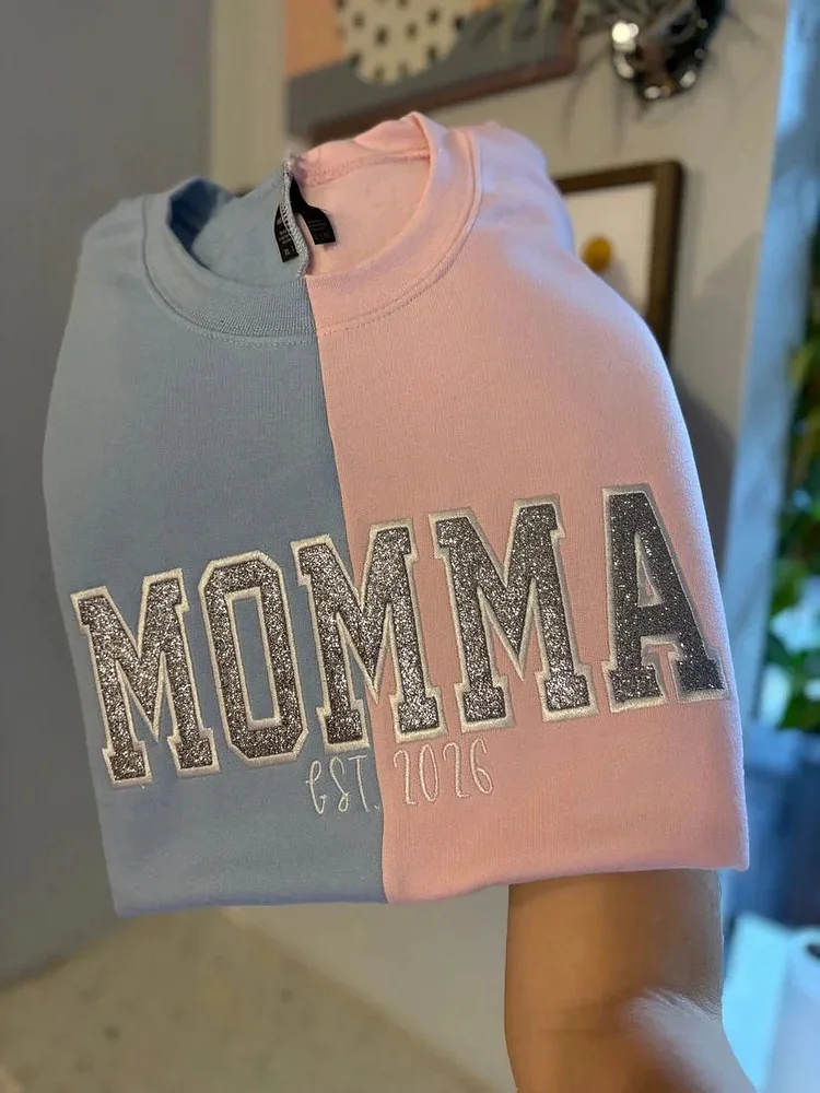 Custom Two Tone Glitter MAMA Embroidered Sweatshirt Christmas Gift for Mom