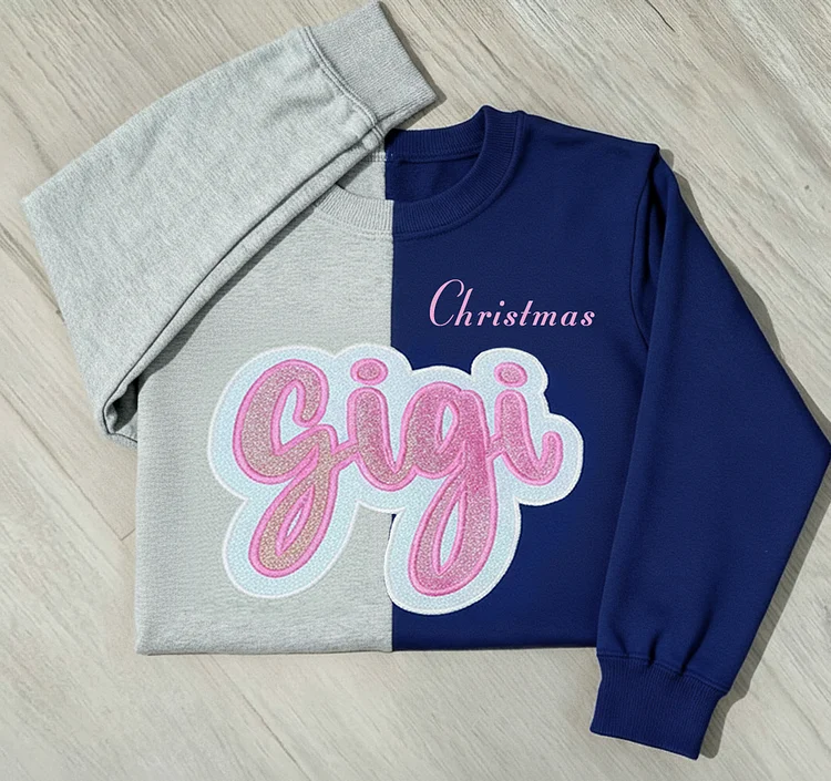 Custom Glitter Two Tone Embroidered Mama Sweatshirt
