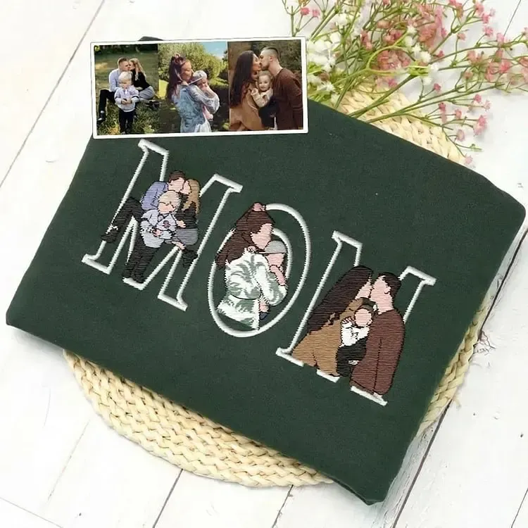 Personalised Mother's Day Gift , Custom Embroidered Portrait Hoodie for Mom