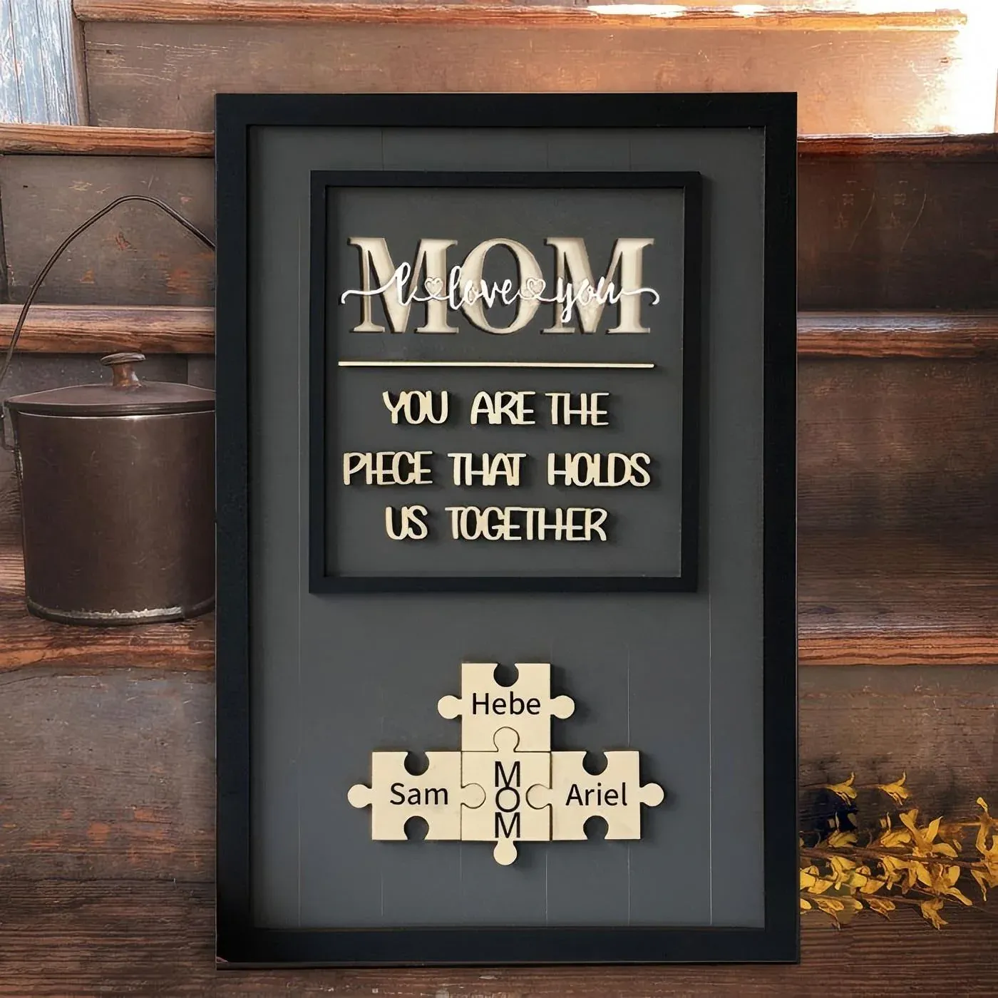 Personalized Mom We Love You Wood Puzzle Sign, Gift For Mom