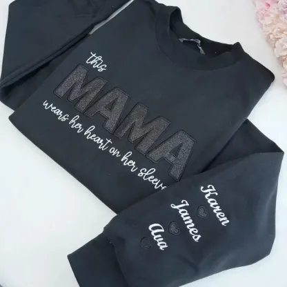 Mom Heart on Sleeve Custom Embroidered  Sequined Sweatshirt，T-Shirt – Gift for Mom & Nana