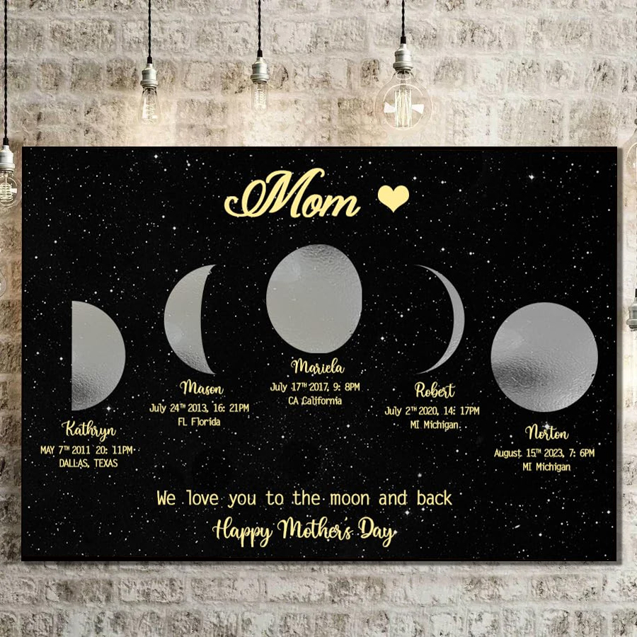 Personalized "We love you to the moon and back"  Wooden Name Family Tree Frame, Custom Last Name Sign for Mom, Mothers' Day Unique Gift for Mom