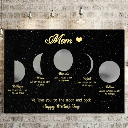 Personalized "We love you to the moon and back"  Wooden Name Family Tree Frame, Custom Last Name Sign for Mom, Mothers' Day Unique Gift for Mom