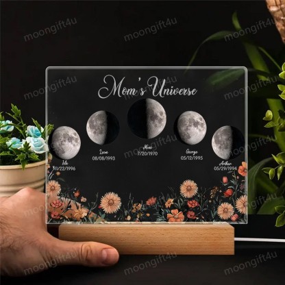 Mommy's Universe - Custom Moon Phase Wood Base Led Light