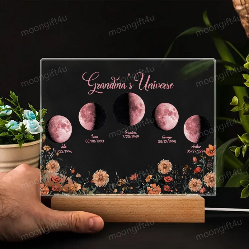 Mommy's Universe - Custom Moon Phase Wood Base Led Light
