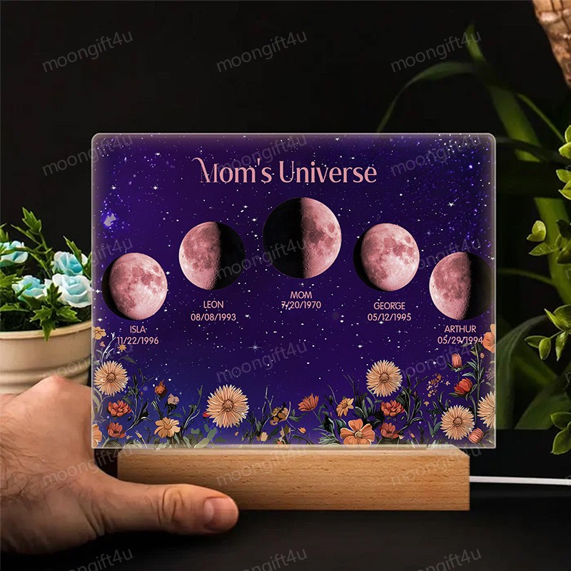 Mommy's Universe - Personalized Moon Phase Wood Base Led Light⭐️