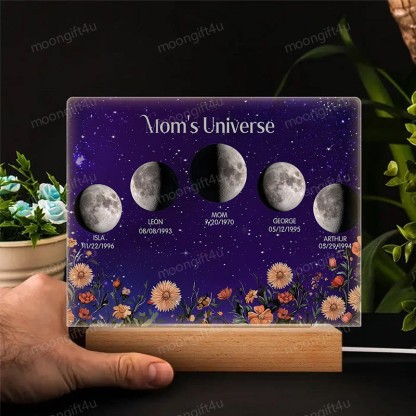 Mommy's Universe - Personalized Moon Phase Wood Base Led Light⭐️