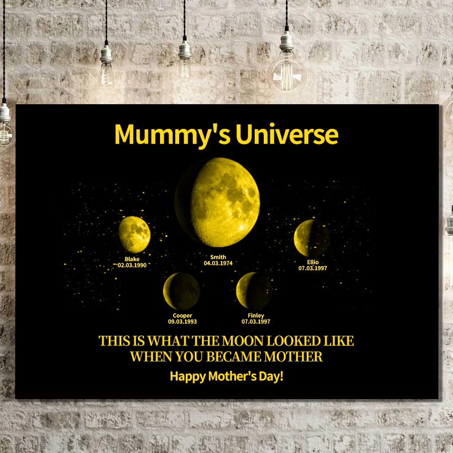 Custom Moon Phase Canvas With Text & Date- Custom Art Frame for Mom - Mommy's Universe, Mothers' Day