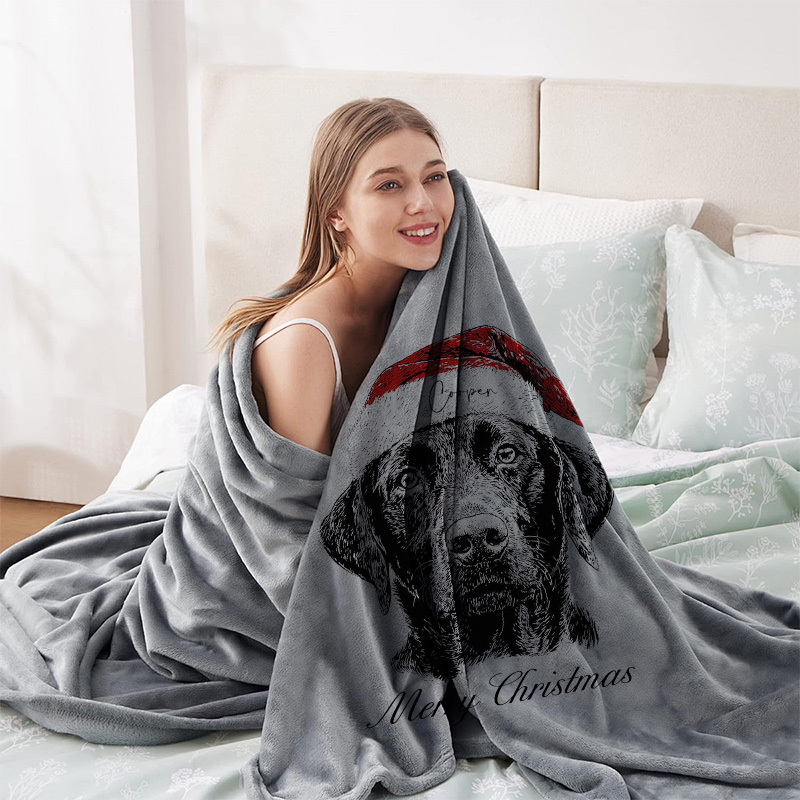 Custom Pet Christmas Blanket with Personalized Dog Cat Santa Hat Graphic