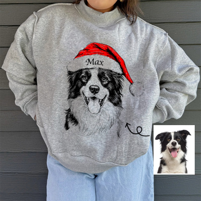 Custom Dog Mom Pet Christmas Mock Neck Reversible Sweatshirt - Personalized Dog/Cat Santa Hat Graphic Sweatshirt 