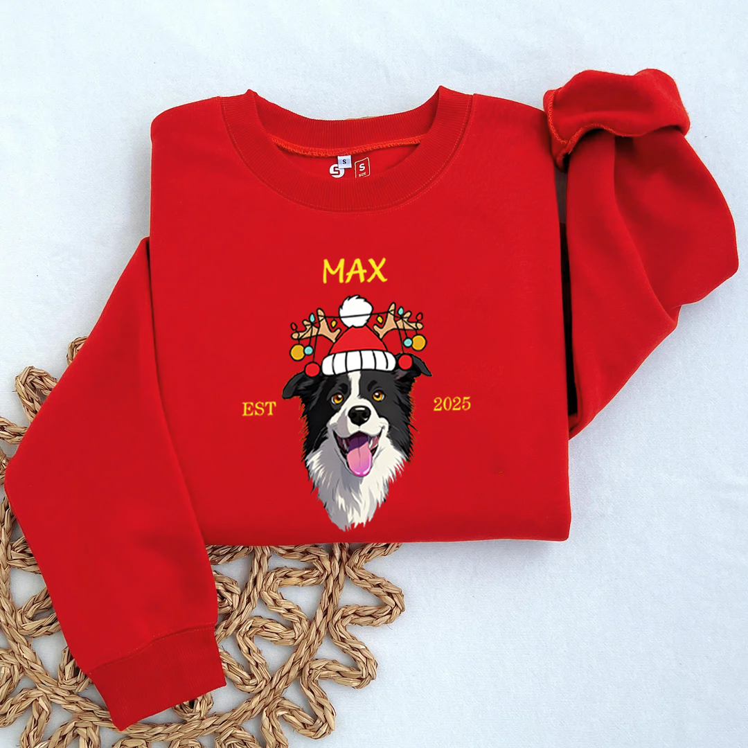Custom Pet Cartoon Print Sweatshirt - Personalized Dog/Cat Santa Hat Graphic Hoodie