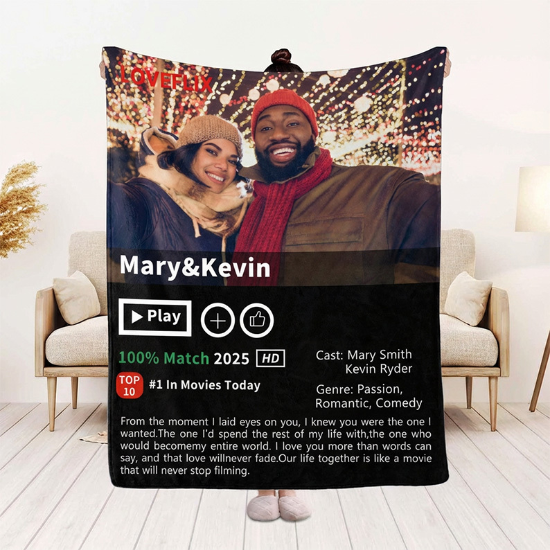 Custom LOVEFLIX Movie Photo Blanket with Your Love Story