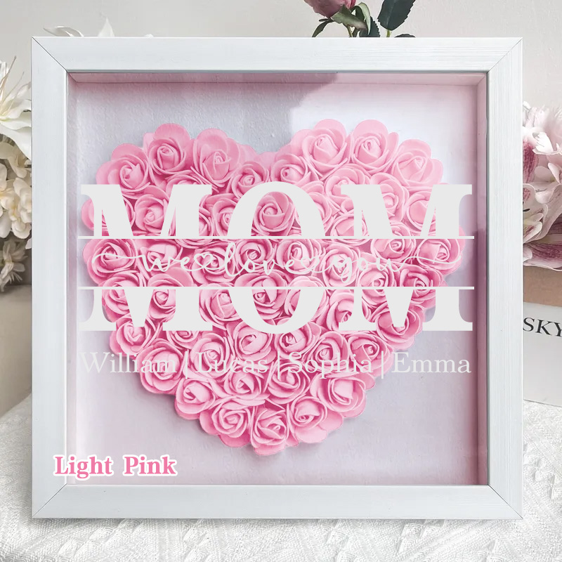 Mum/Grandma We Love You - Personalized Heart Shaped Flower Shadow Box