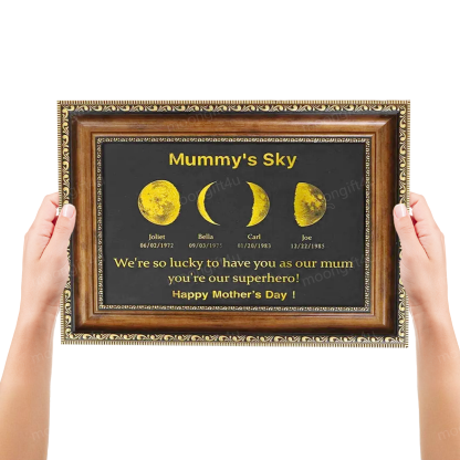 Custom Moon Phase Frame With Text & Date- Custom Art Frame for Mum - Mummy's Universe