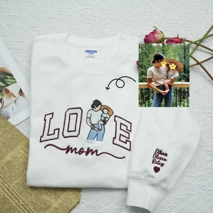 Custom Mum Mama Embroidered Photo Portrait For MOM Love Sweatshirt