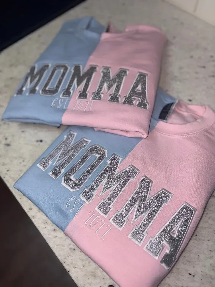 Custom Two Tone Glitter MAMA Embroidered Sweatshirt Christmas Gift for Mom