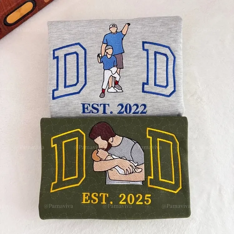 Custom Portrait from Photo Sweatshirt Embroidered Dad，Papa Sweatshirt