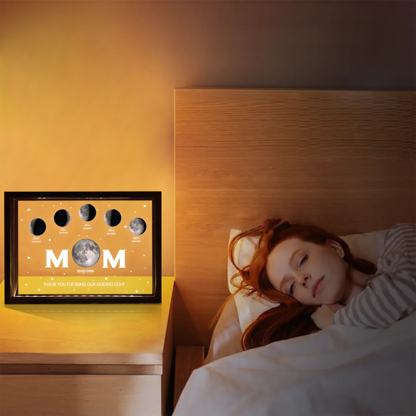 The Day You Became Our Mom, Custom  Mom Moon Phase Led light frame, Mother’s Day Gift, Father's Day