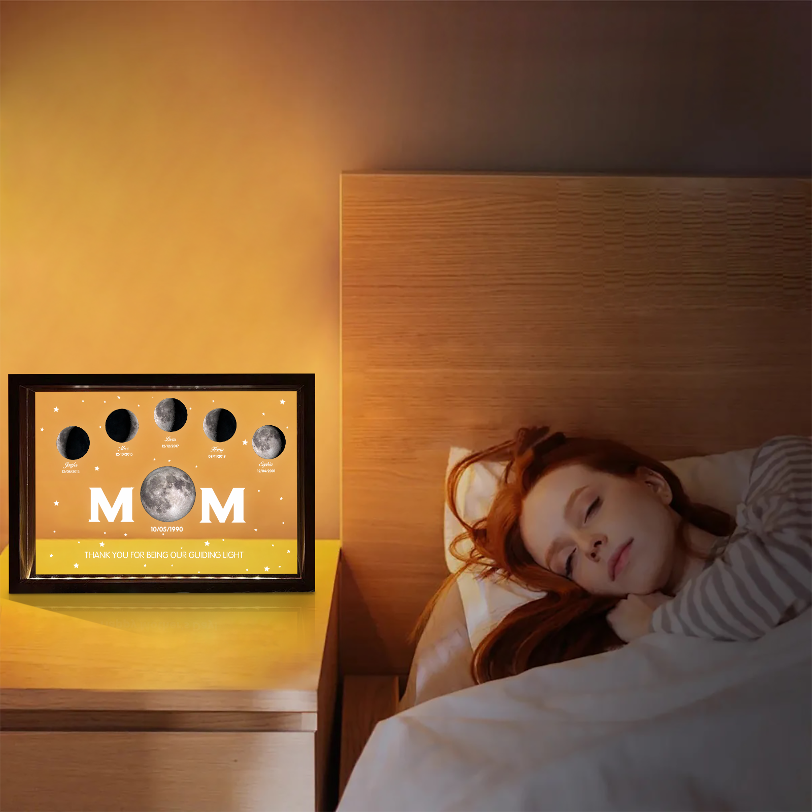 The Day You Became Our Mom, Custom  Mom Moon Phase Led light frame, Mother’s Day Gift, Father's Day