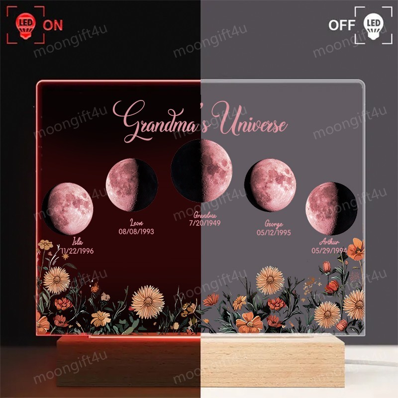 Mommy's Universe - Custom Moon Phase Wood Base Led Light