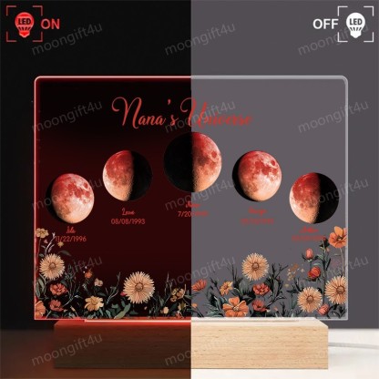 Mommy's Universe - Custom Moon Phase Wood Base Led Light