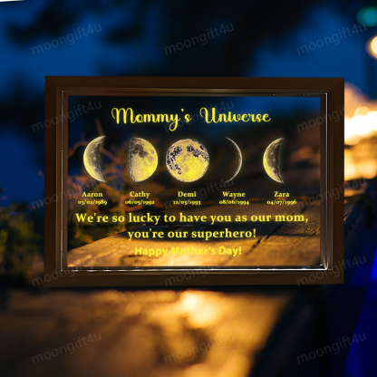 Led light frame with text and date - mum's universe