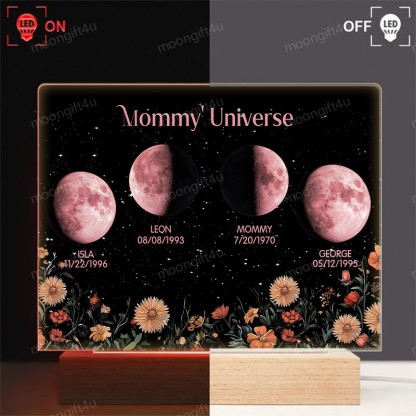 Mommy's Universe - Personalized Moon Phase Wood Base Led Light⭐️